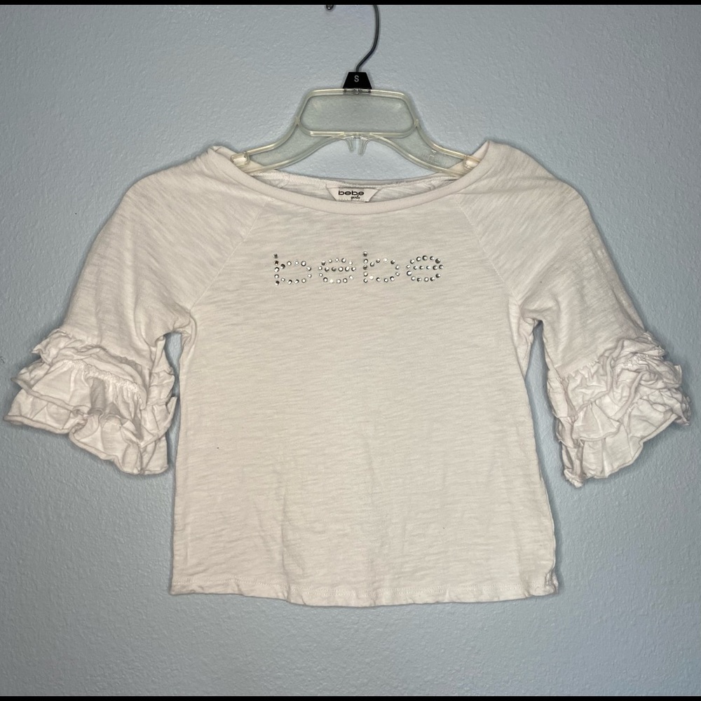 cute, white, bebe shirt with ruffles, for girls